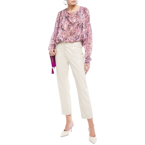 NWT IRO Pomea Pink Purple Ikat Sheer Silk Georgette Draped Blouse, Size 36/XS - Picture 1 of 11